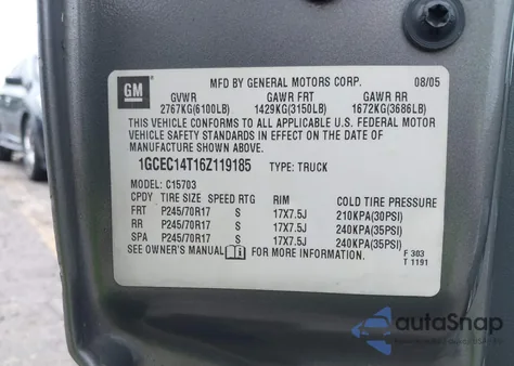 2006 Chevrolet Silverado 1500 Ls from USA, damaged, VIN 1GCEC14T16Z119185